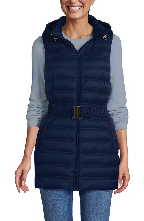 Lands' End Wanderweight Belted Packable Down Vest In Deep Sea Navy
