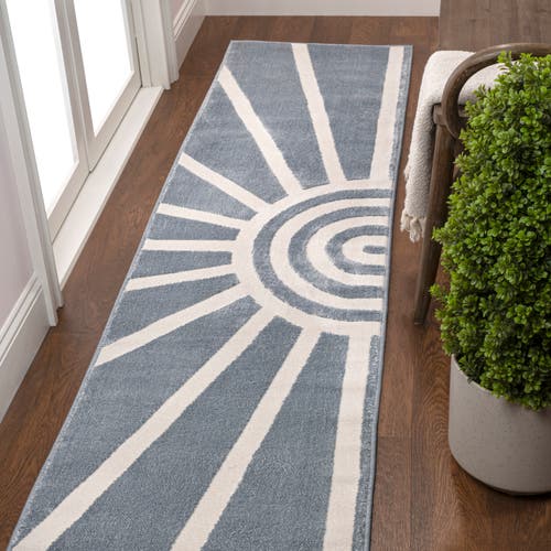 Jonathan Y Aelius Midcentury Scandinavian Abstract Sun Two-tone High-low Area Rug In Blue/white