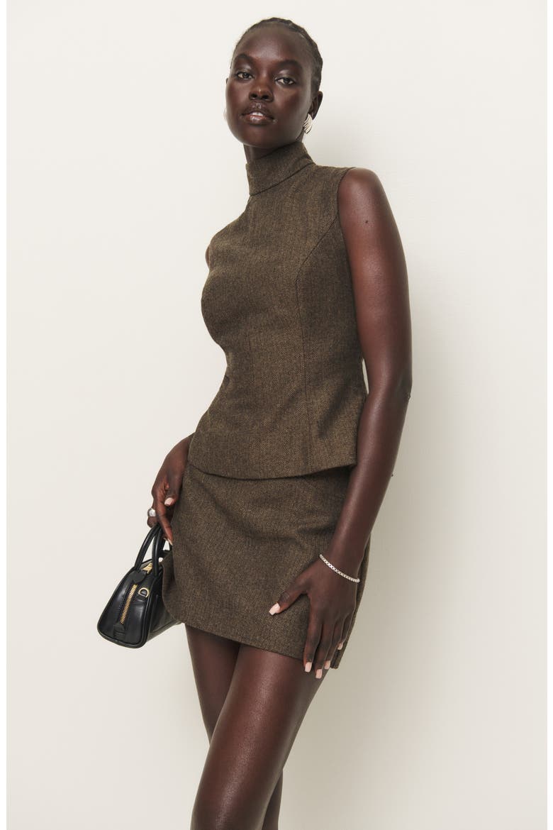 x Kacey Musgraves Buxton Low Rise Wool Blend Miniskirt, Alternate, color, BROWN HERRINGBONE