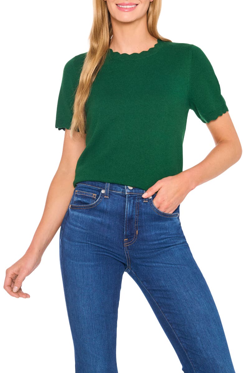 CeCe Scallop Neck Sweater, Main, color, Alpine Green
