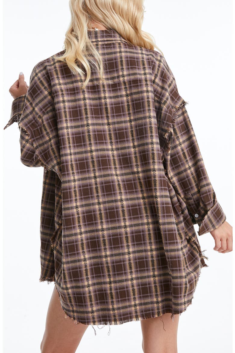 Plaid Fray Oversize Shirt, Alternate, color, BROWN/ KHAKI PLAID
