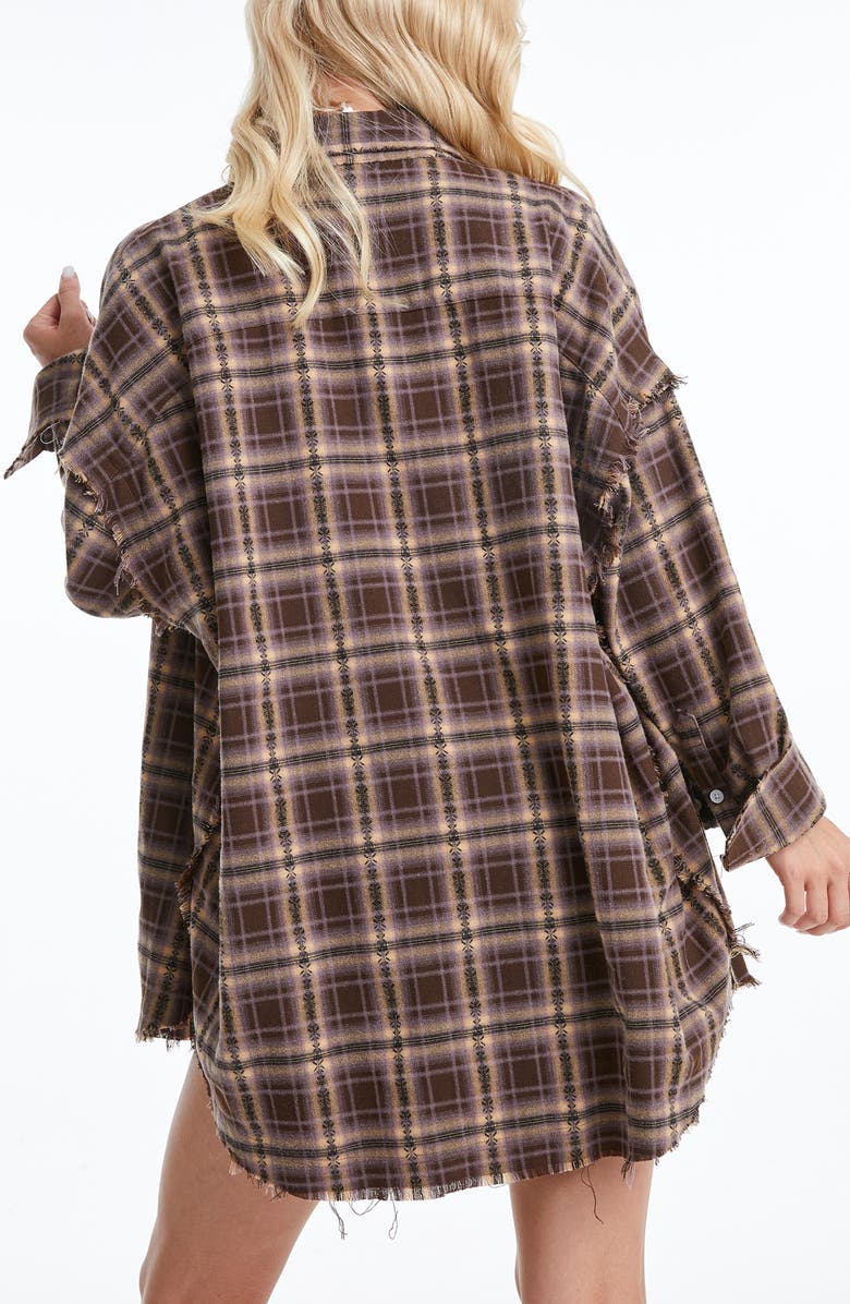 Bayeas Plaid Fray Oversize Shirt, Alternate, color, Brown/ Khaki Plaid