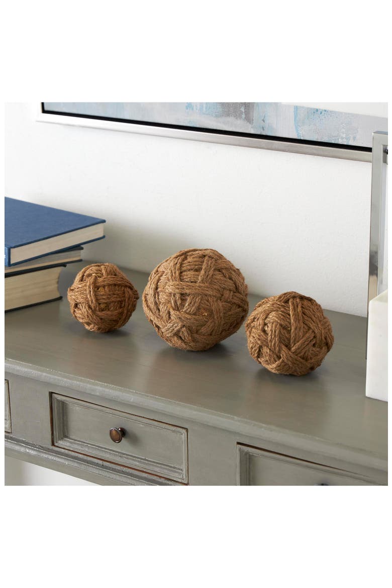 3-Piece Brown Jute Rope Decorative Orbs, Alternate, color, BROWN