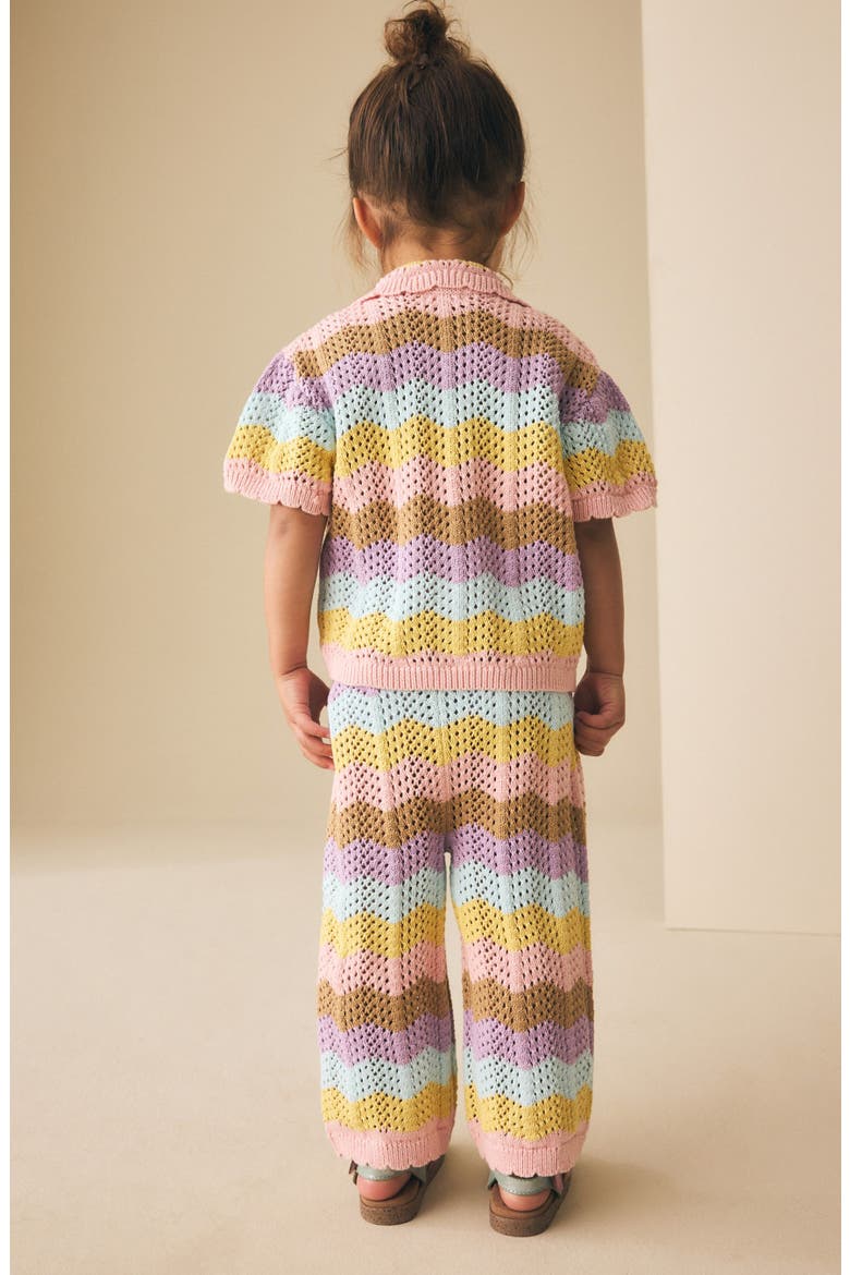 Kids' Wavy Stripe Open Knit Shirt & Pants Set, Alternate, color, PINK MULTI
