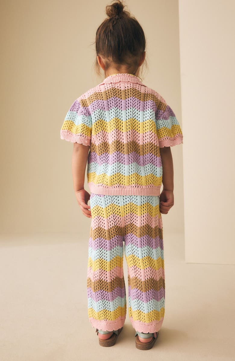 NEXT Kids' Wavy Stripe Open Knit Shirt & Pants Set, Alternate, color, Pink Multi