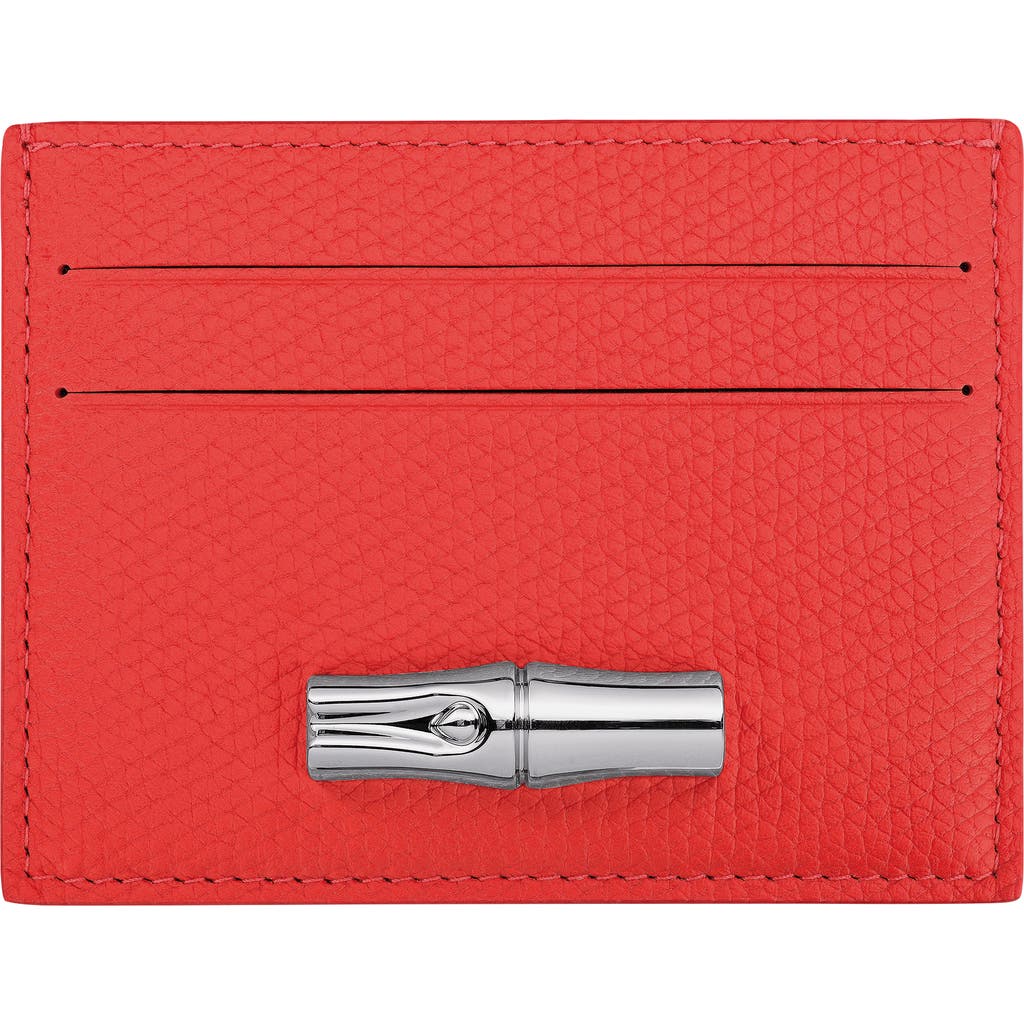 Longchamp Le Roseau Leather Card Holder In Red