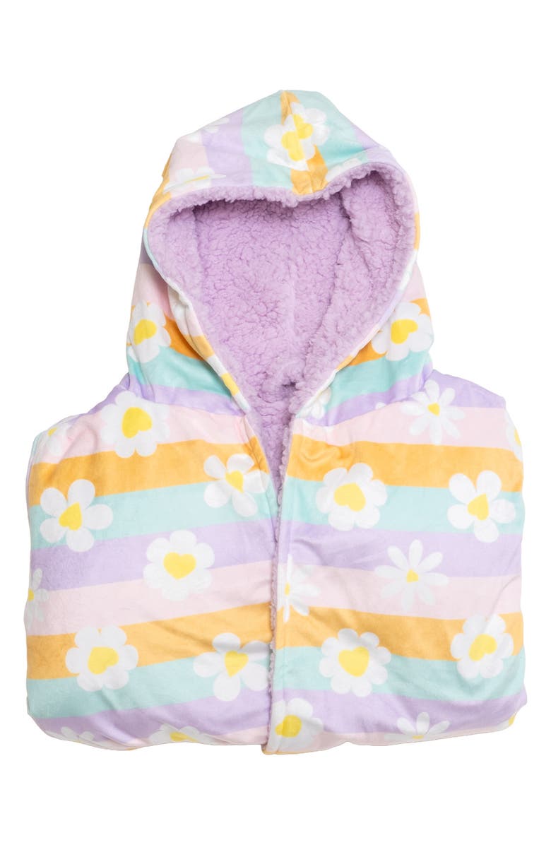 mimish Kids' Reversible Daisies Hooded Robe, Alternate, color, Orchid Bouquet
