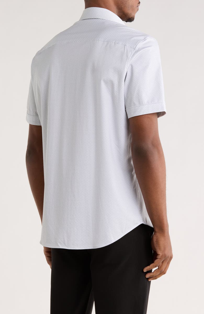 Bugatchi Dot Short Sleeve Woven Button-Up Shirt, Alternate, color, Platinum