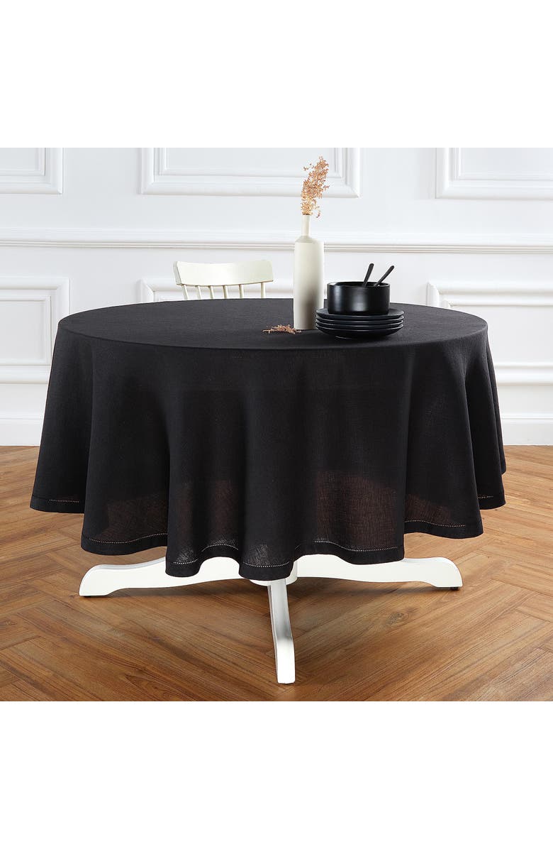 Solino Home Linen Round Tablecloth - Sonoma Hemstitch, Main, color, Black