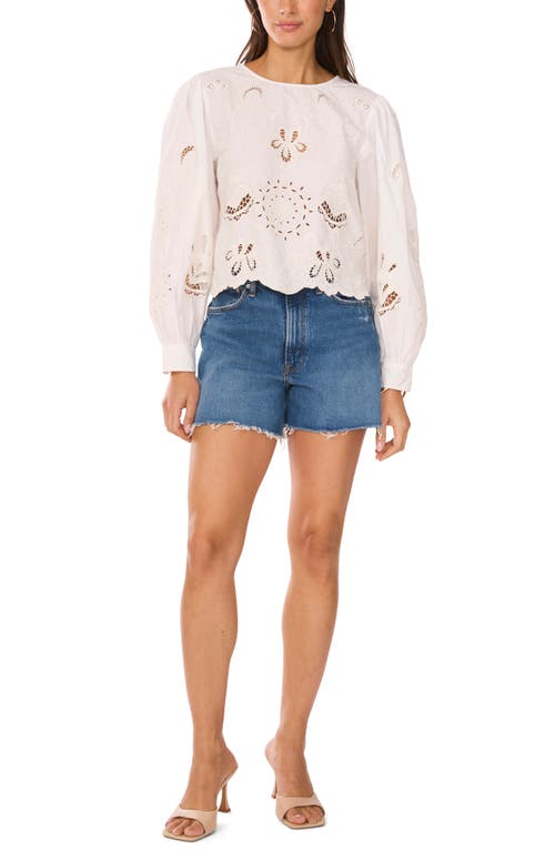 Vince Camuto Embroidered Cutwork Cotton Poplin Top In White