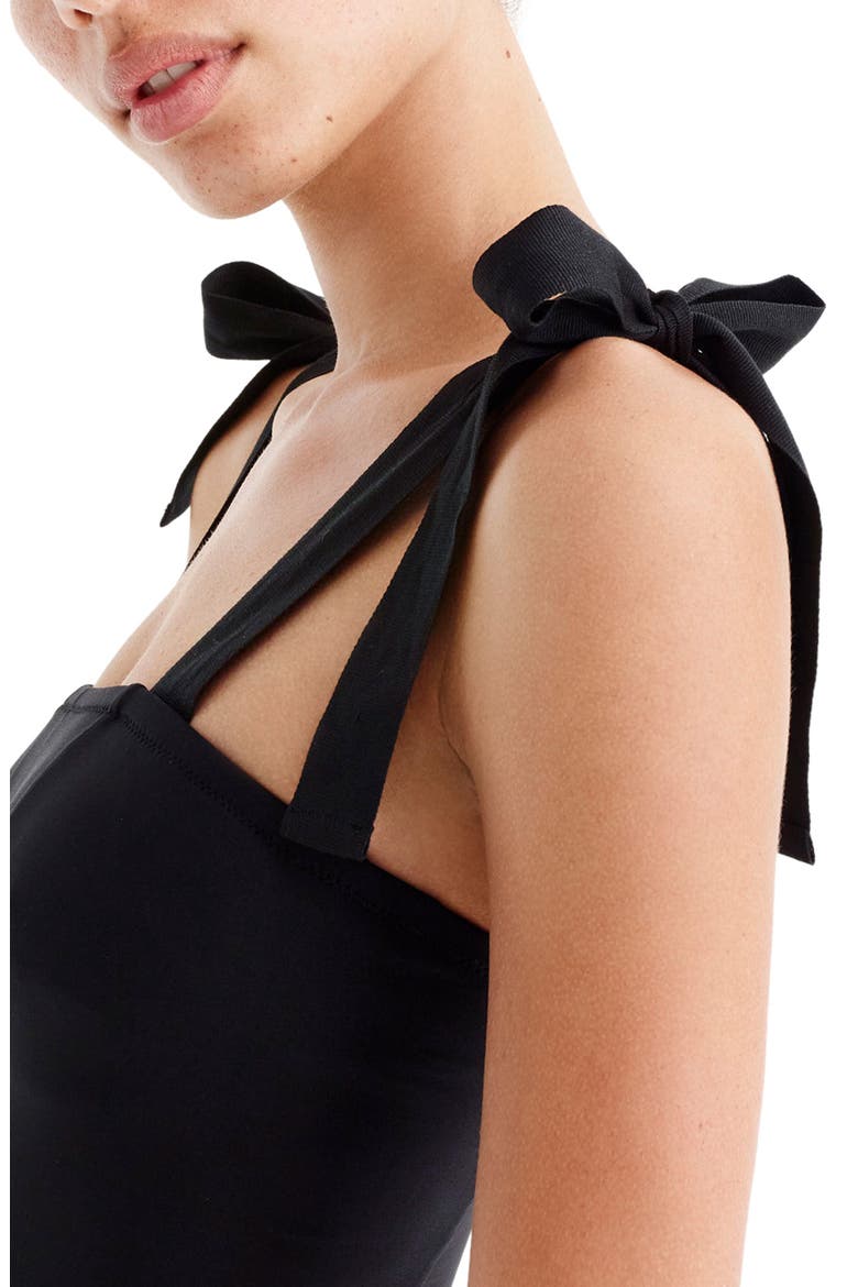 Grosgrain Tie Shoulder One-Piece Swimsuit, Alternate, color, BLACK