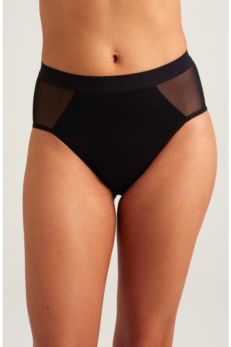 Period & Leakproof Regular Absorbency French Cut High Waist Briefs, Main, color, BLACK