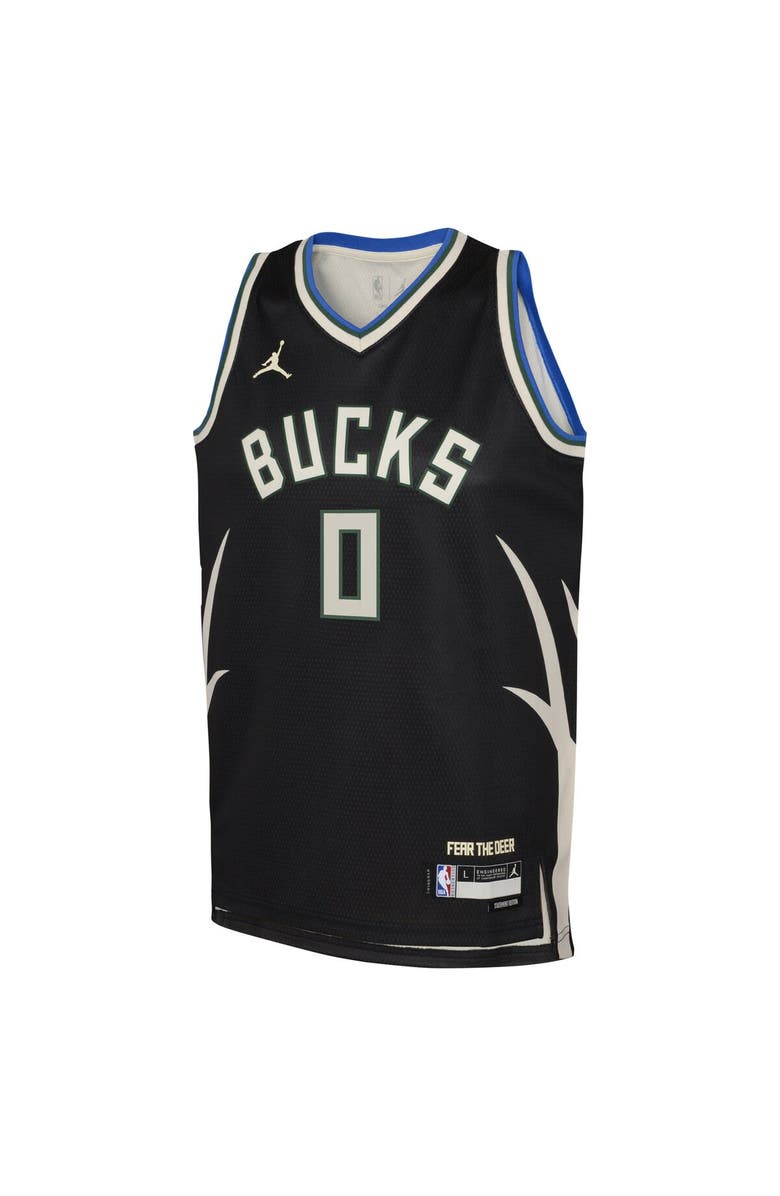 Jordan Brand Youth Jordan Brand Damian Lillard Black Milwaukee Bucks Swingman Jersey - Statement Edition, Alternate, color, 