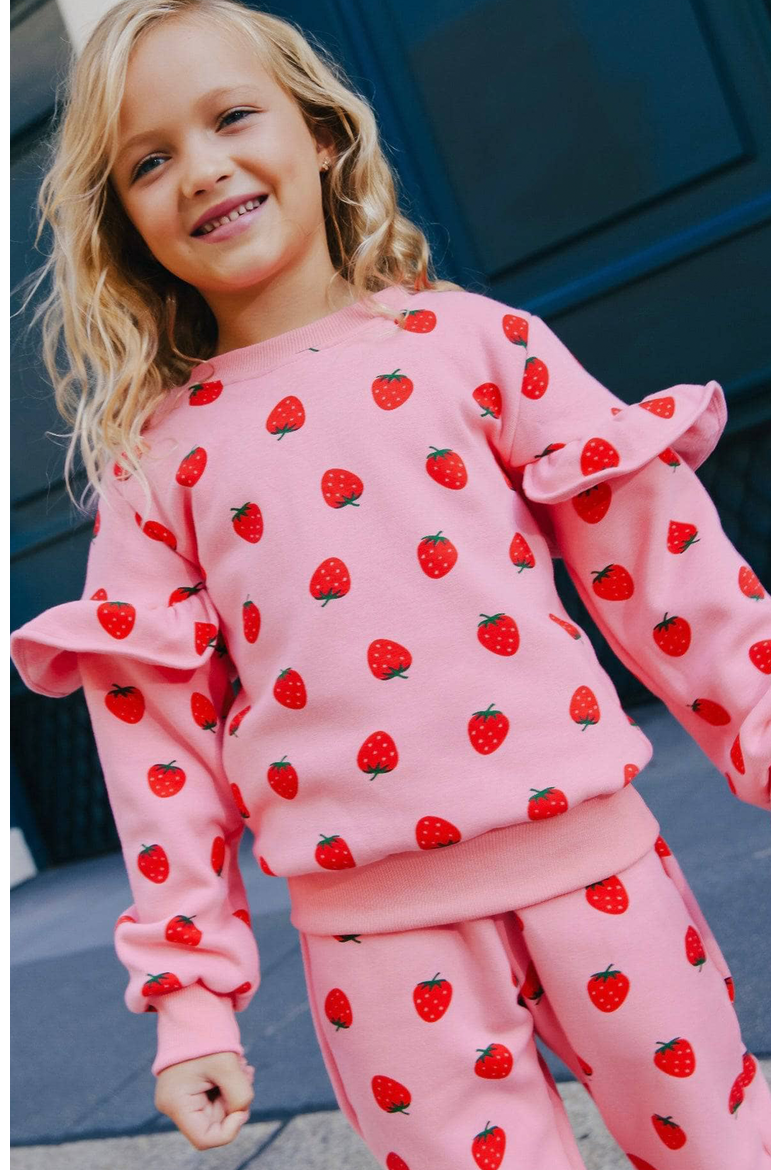 Strawberry Ruffle Joggers Set, Alternate, color, Pink