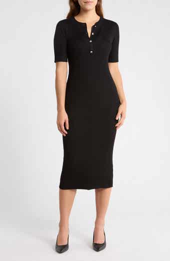 Ribbed Elbow Sleeve Midi Dress