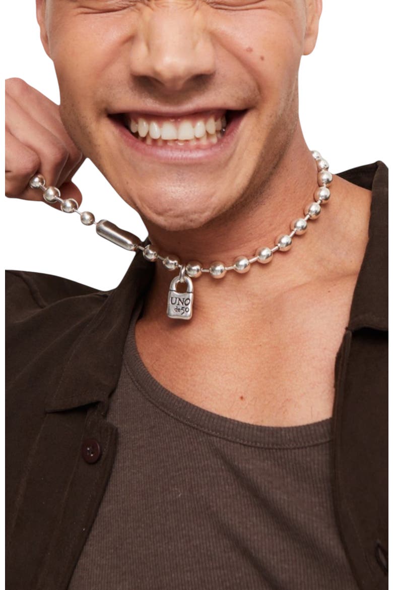 Sterling silver-plated bead necklace, Alternate, color, Silver