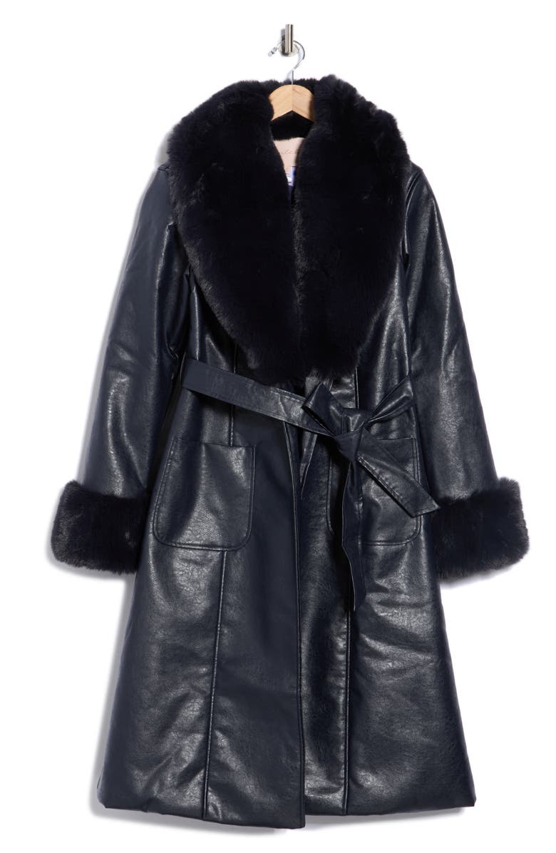 Hutch Stevie Faux Fur & Faux Leather Coat, Main, color, Navy