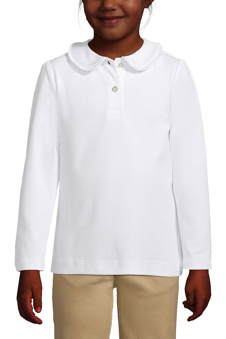 Girls Long Sleeve Ruffled Peter Pan Collar Knit Shirt, Main, color, White