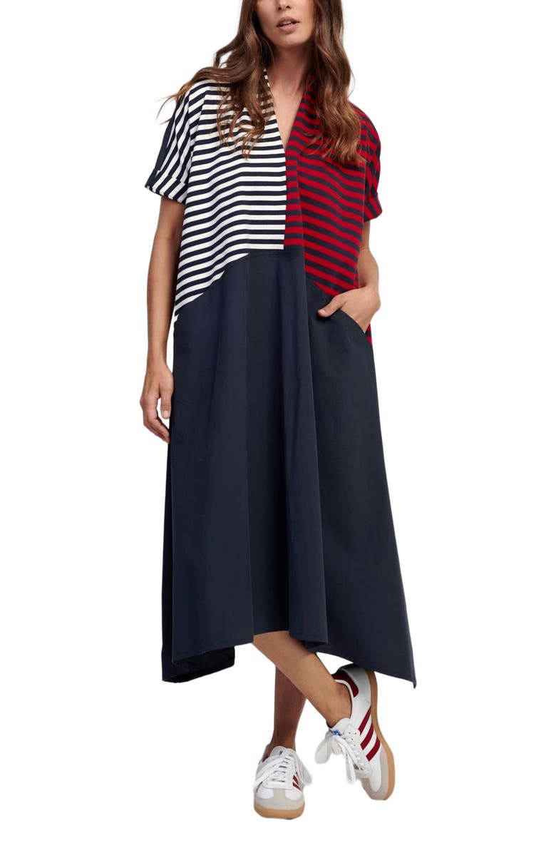 Alembika Tricolor mixed media V-neck maxi dress, Main, color, 