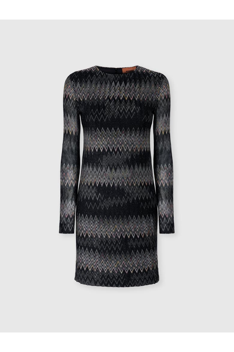 Long-sleeve Viscose Lamé Chevron Mini Dress, Main, color, Black
