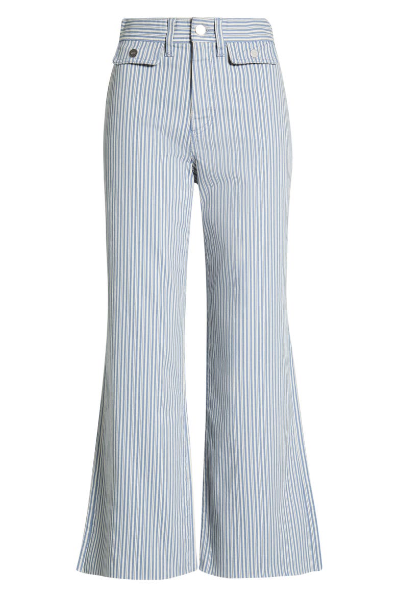 Anessa High Waist Button Pocket Raw Hem Ankle Flare Jeans, Alternate, color, BLUE BREEZE STRIPE