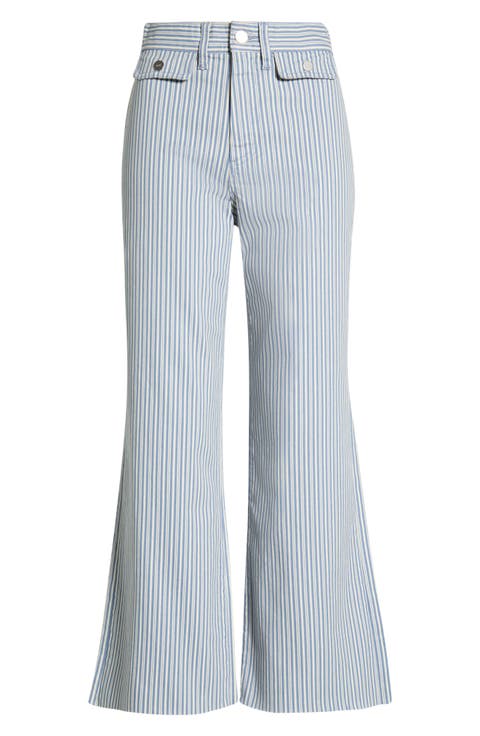 Anessa High Waist Button Pocket Raw Hem Ankle Flare Jeans