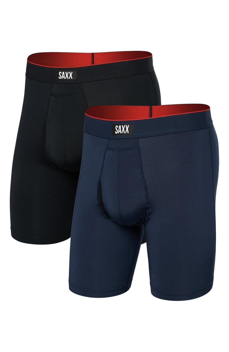 SAXX Assorted 2-Pack Multi-Sport Mesh Long Boxer Briefs, Main, color, Navy/ Black
