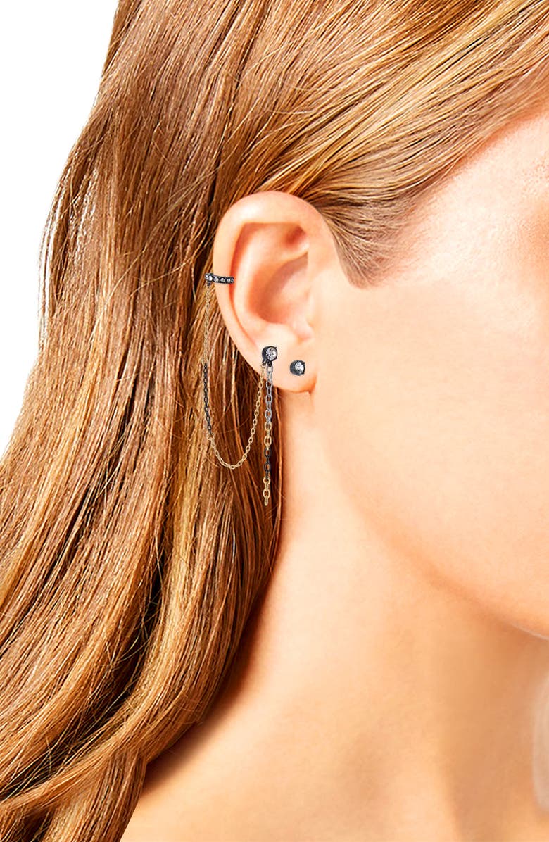 AllSaints Mismatched Stud Earring & Chain Drop Earring with Ear Cuff, Alternate, color,