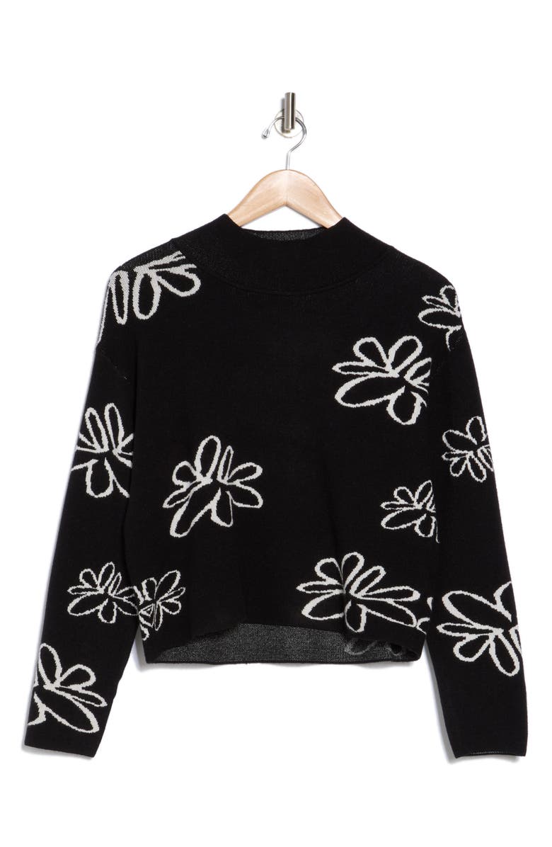 INDUSTRY REPUBLIC CLOTHING Mock Neck Jacquard Sweater, Alternate, color, Black/ White Sketch Flor