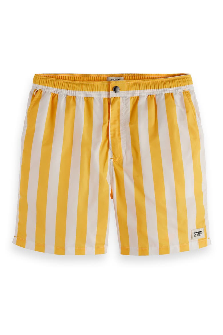 Striped Mid Length Swim Trunks, Alternate, color, YELLOW SUN STRIPE
