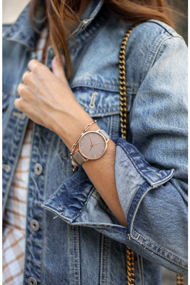 Eros Leather Strap Watch, 38mm, Alternate, color, ROSE TAUPE