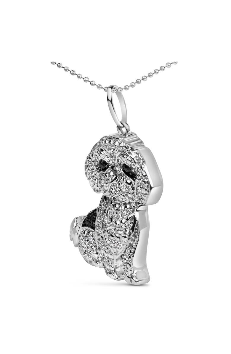 Haus of Brilliance Silver 1/2 Cttw White and Black Diamond Shih Tzu Dog 18" Pendant Necklace, Alternate, color, White