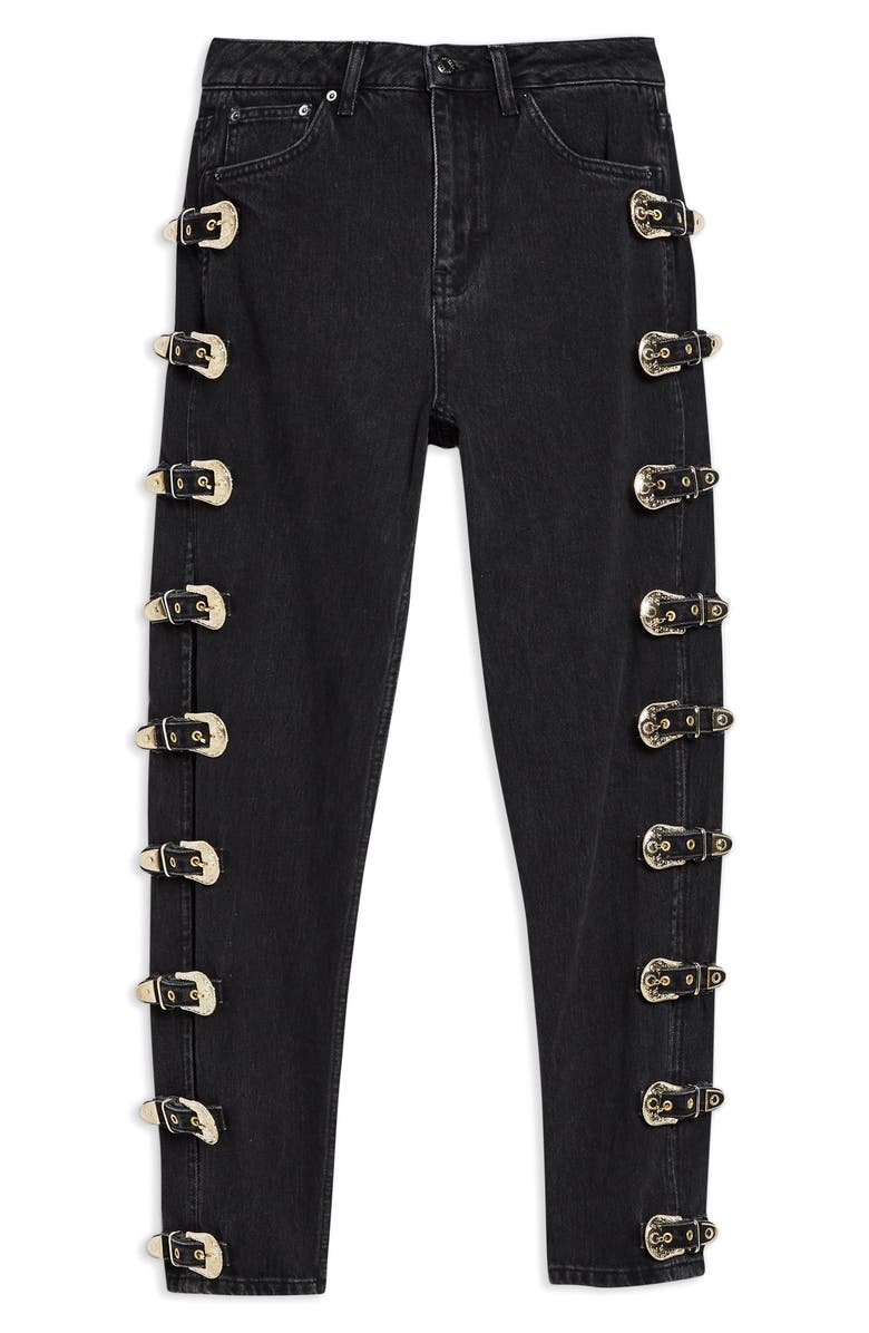 Topshop High Waist Side Buckle Mom Jeans, Alternate, color, 
