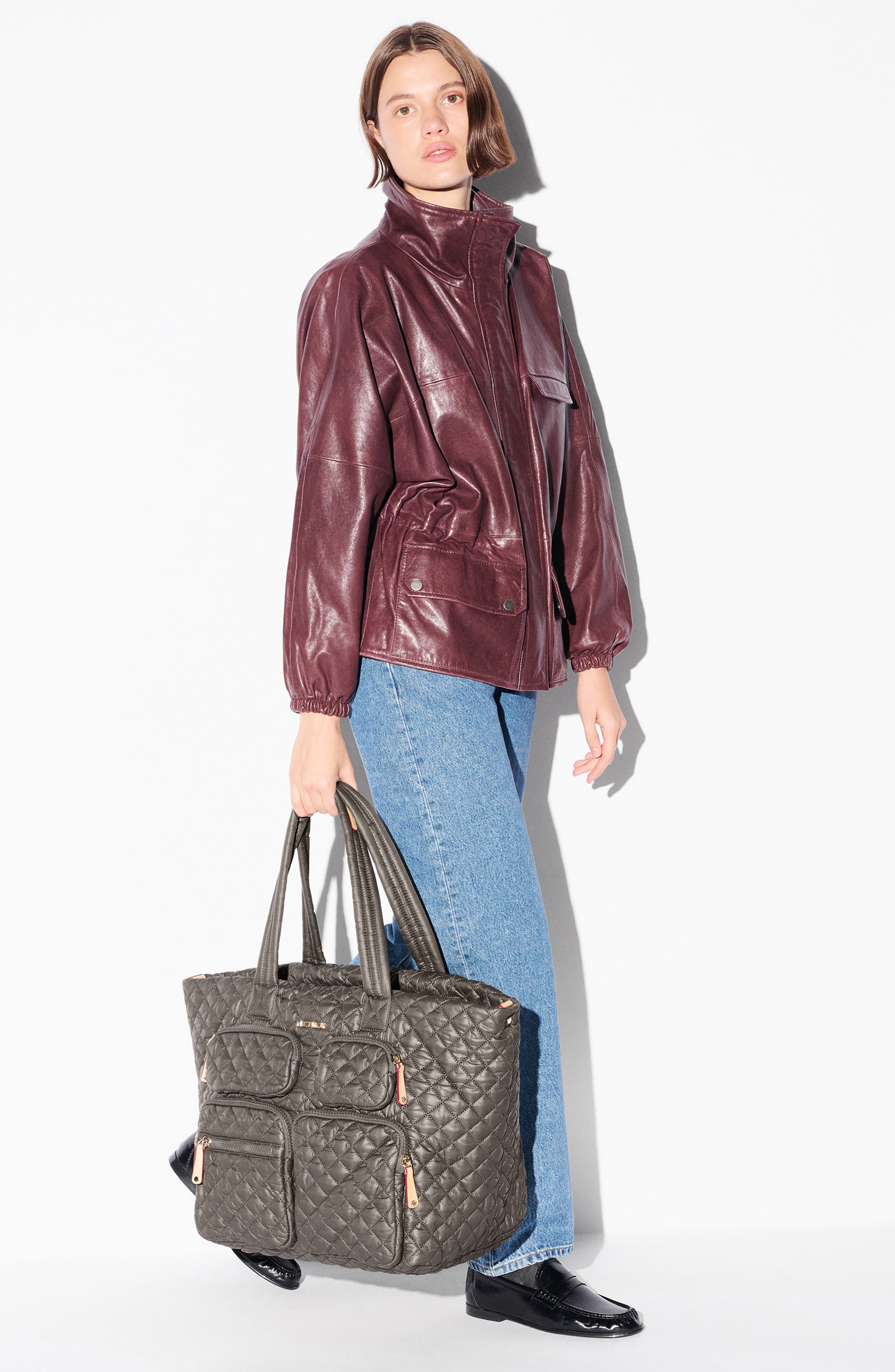 MZ Wallace Large Metro Quilted Nylon Travel Tote, Alternate, color, Magnet