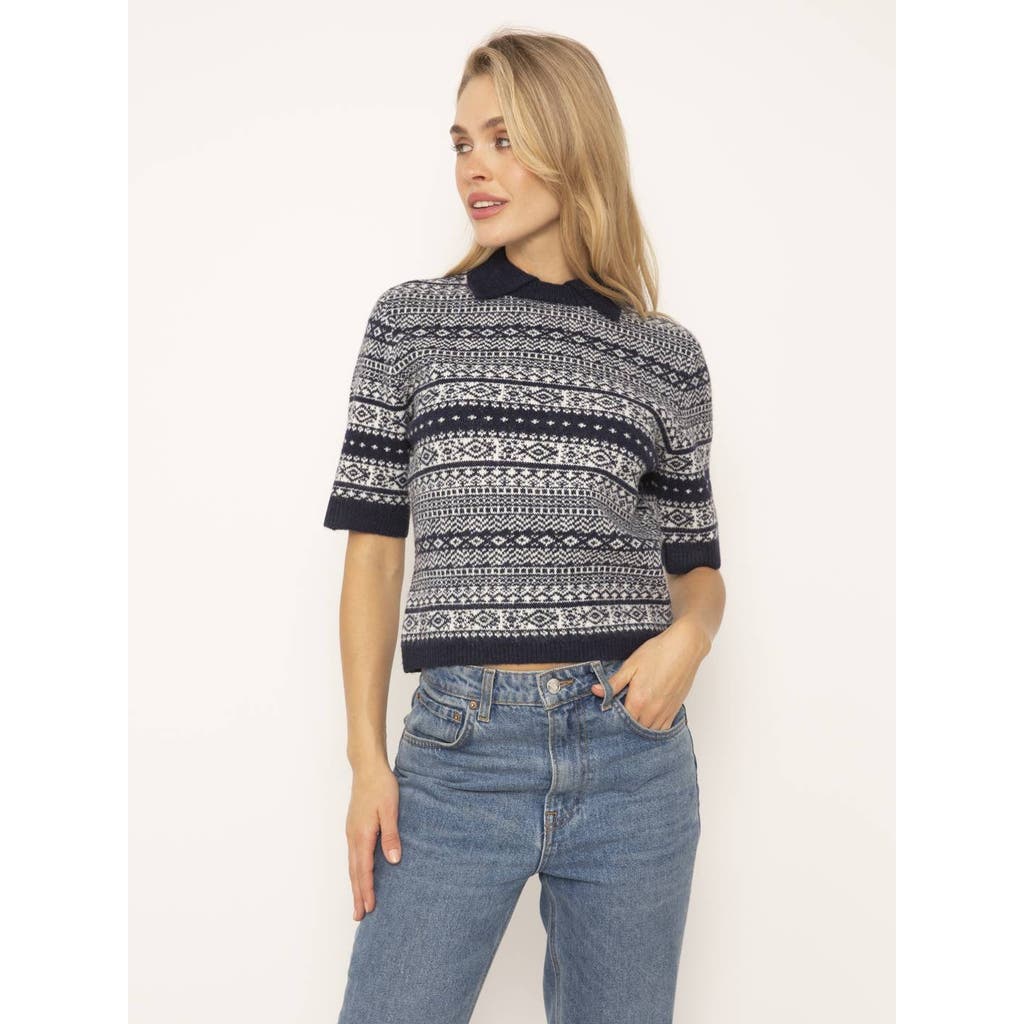 Central Park West Arlo Mini Fairisle Polo In Navy Combo