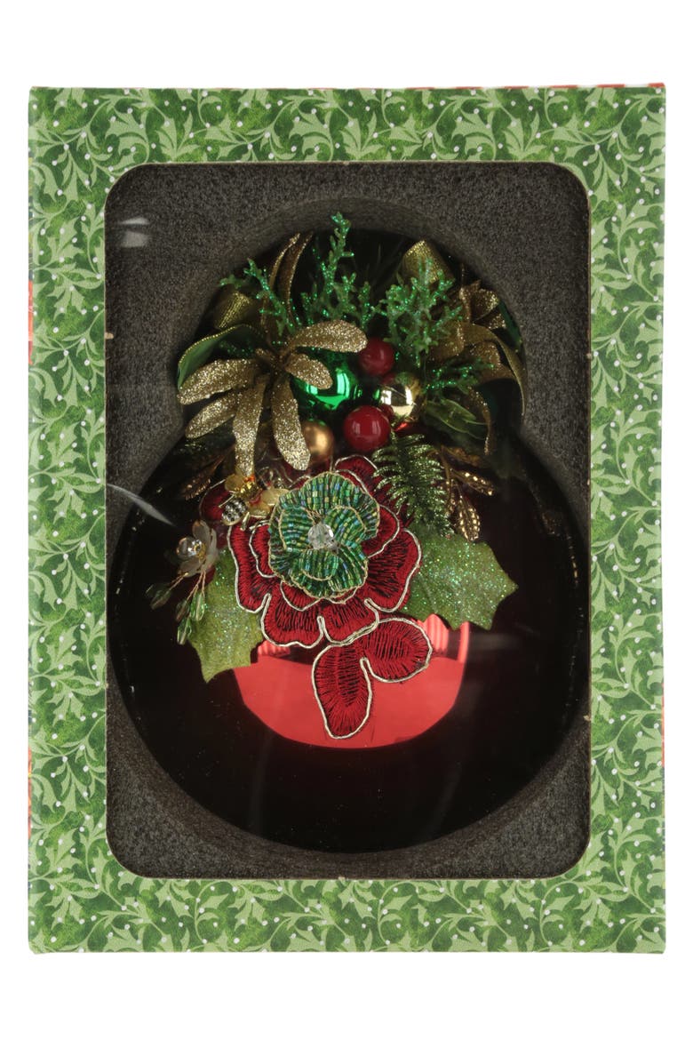 Floral Jeweled Ornament, Shiny Red, Alternate, color, Red