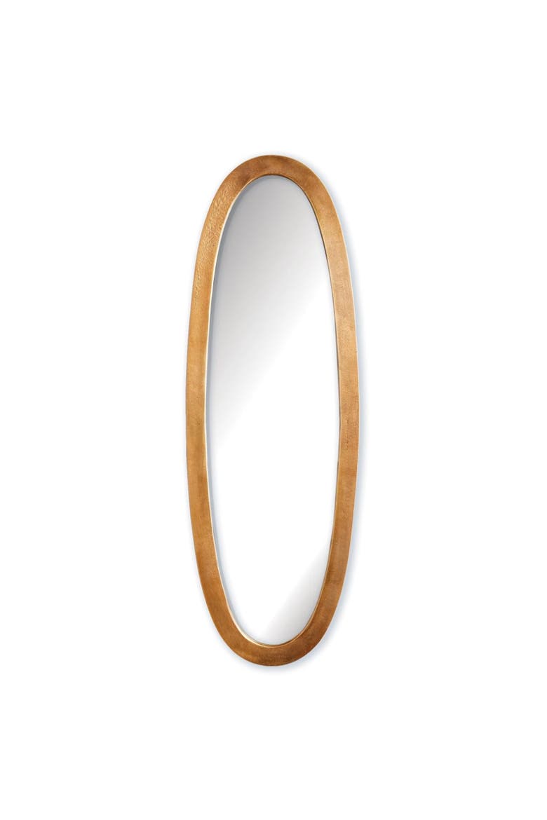 Lamelle Antique Brass Tall Oval Glass Mirror 13" x 40", Main, color, Brown