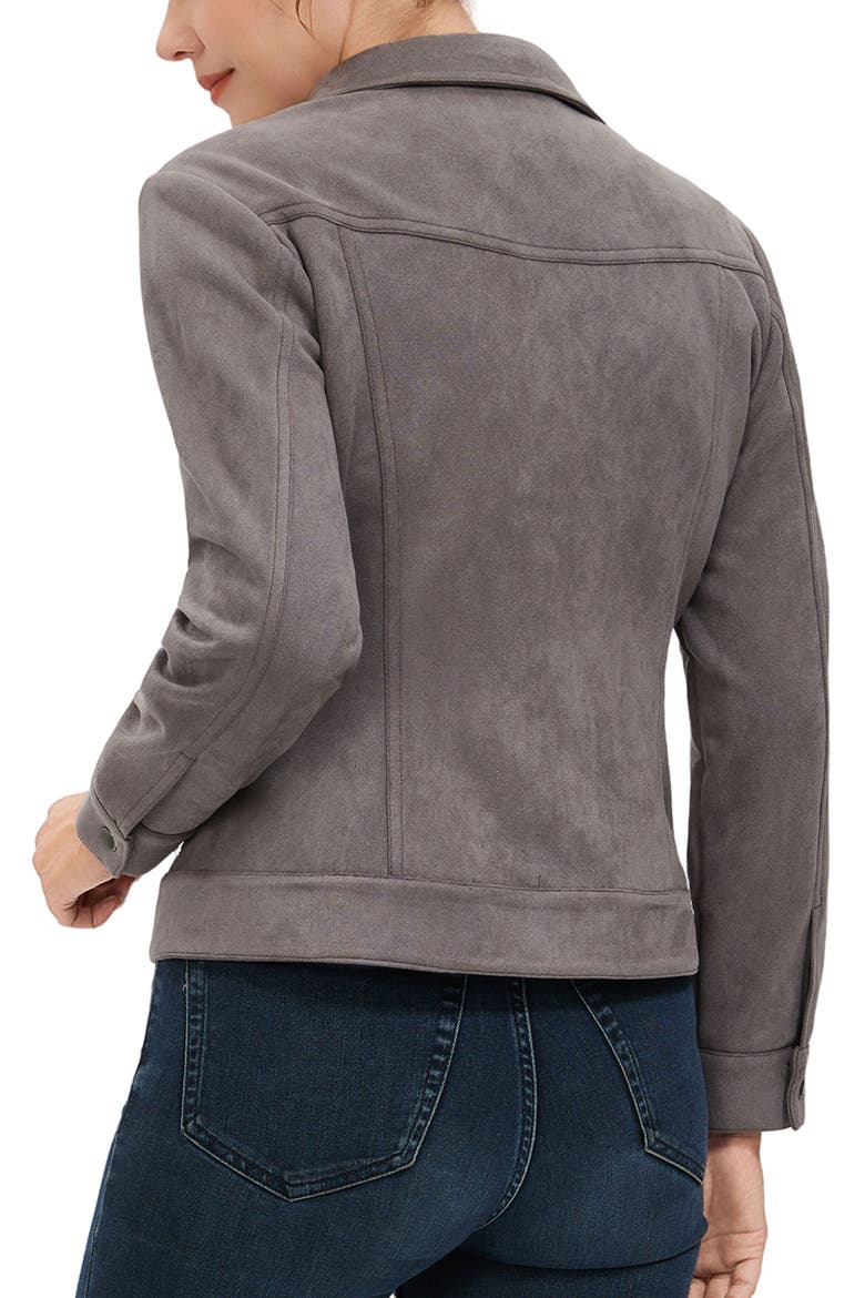 Women's Faux Suede Trucker Jacket, Alternate, color, Gray