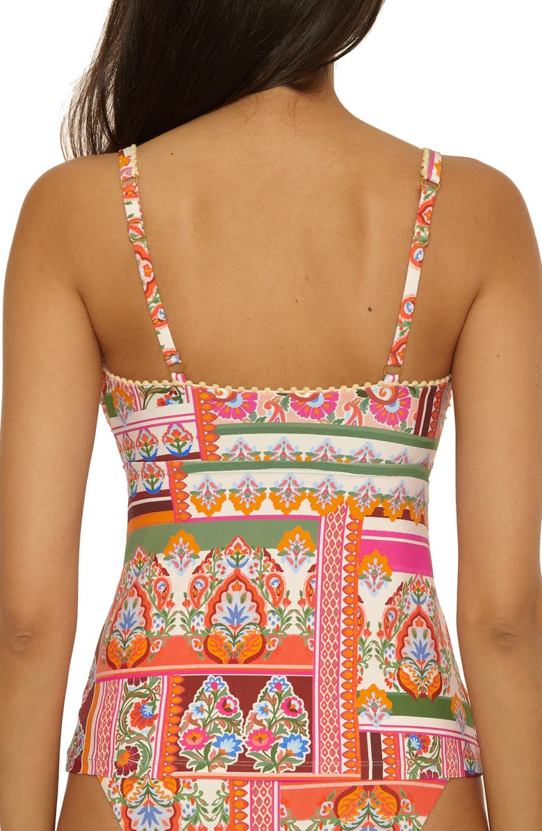 Lucky Brand Verona Pom Trim Tankini Top, Alternate, color, Pink Multi