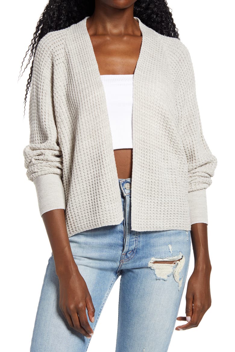 Dolman Waffle Cardigan, Main, color, GREY LIGHT HEATHER