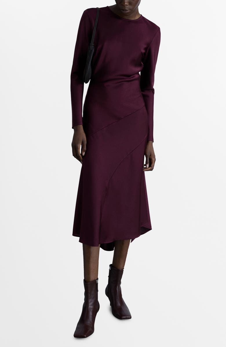 MANGO Seam Detail Long Sleeve Satin Dress, Main, color, 