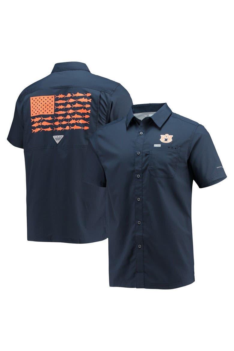 Men's Columbia PFG Navy Auburn Tigers Slack Tide Camp Button-Up Shirt, Main, color, Navy