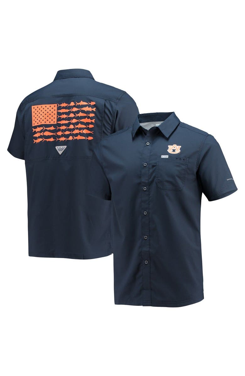 Columbia Men's Columbia PFG Navy Auburn Tigers Slack Tide Camp Button-Up Shirt, Main, color, Navy