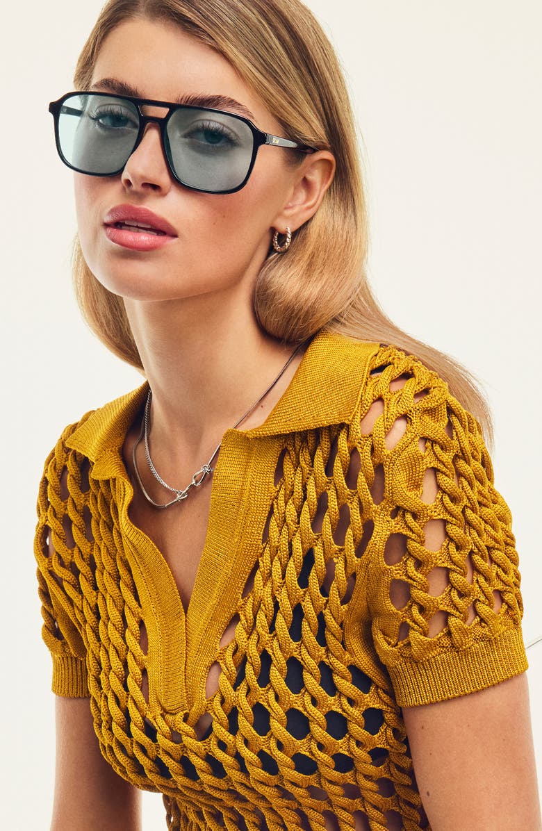 QUAY On the Fly 57mm Aviator Sunglasses, Alternate, color, Black/ Aqua