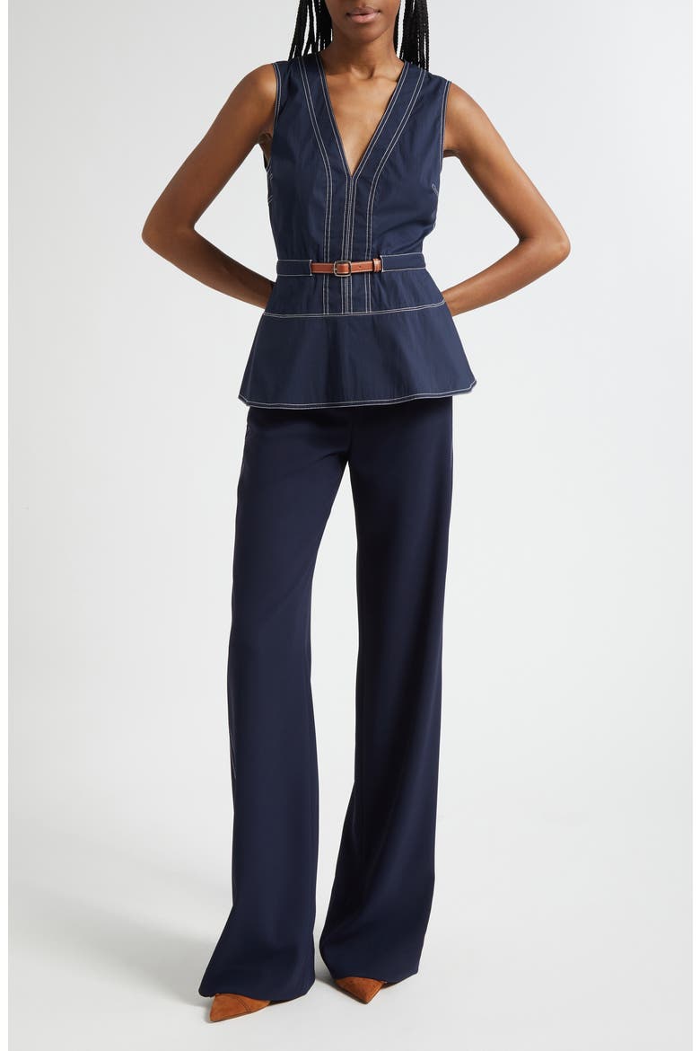 Nickleby Topstitch Detail Sleeveless Cotton Blend Top, Alternate, color, NAVY
