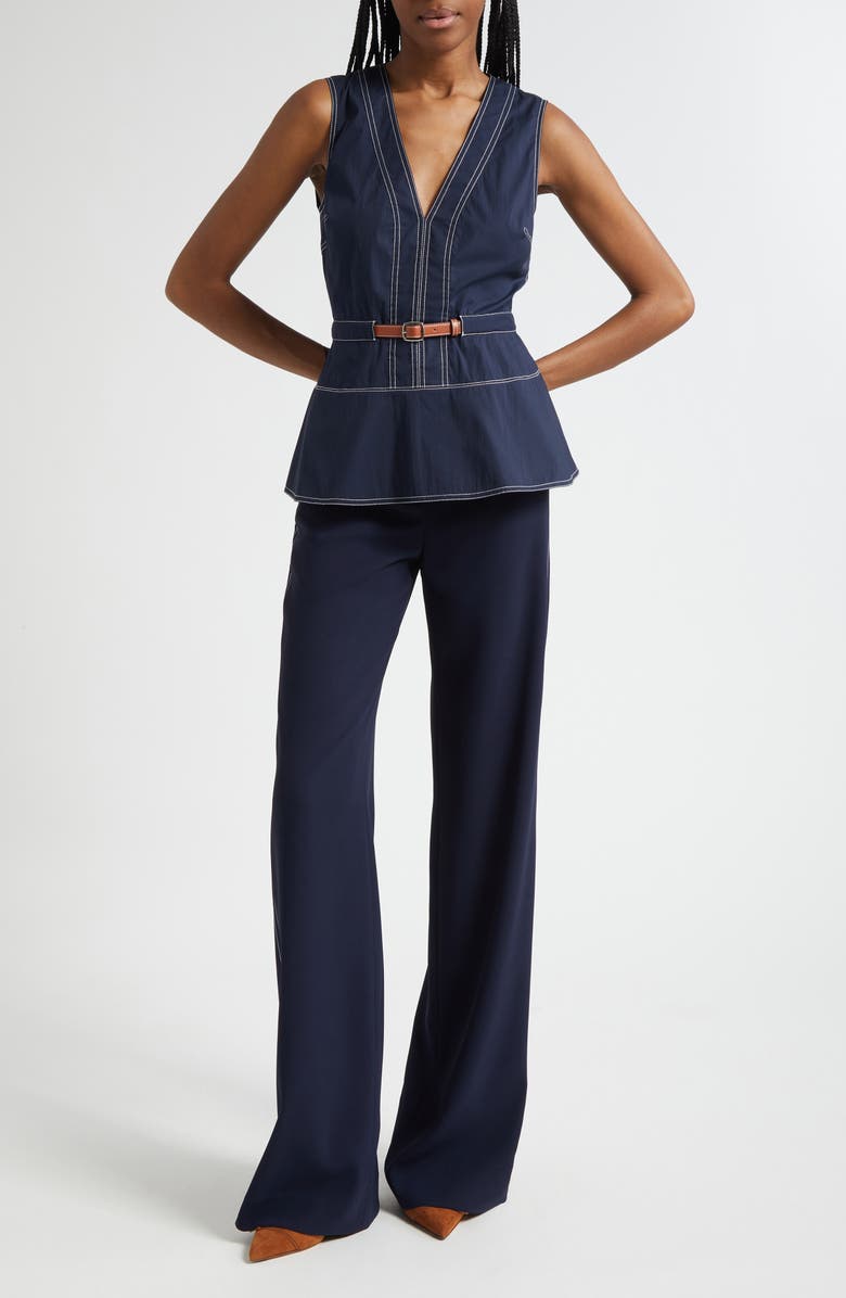 Veronica Beard Nickleby Topstitch Detail Sleeveless Cotton Blend Top, Alternate, color, Navy