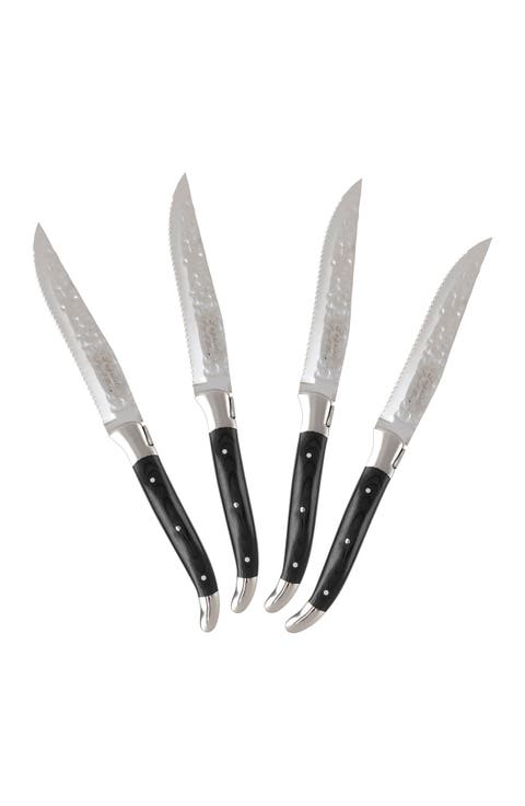 Laguiole Connoisseur Wood Handle BBQ Steak Knives, Set of 4 - Black