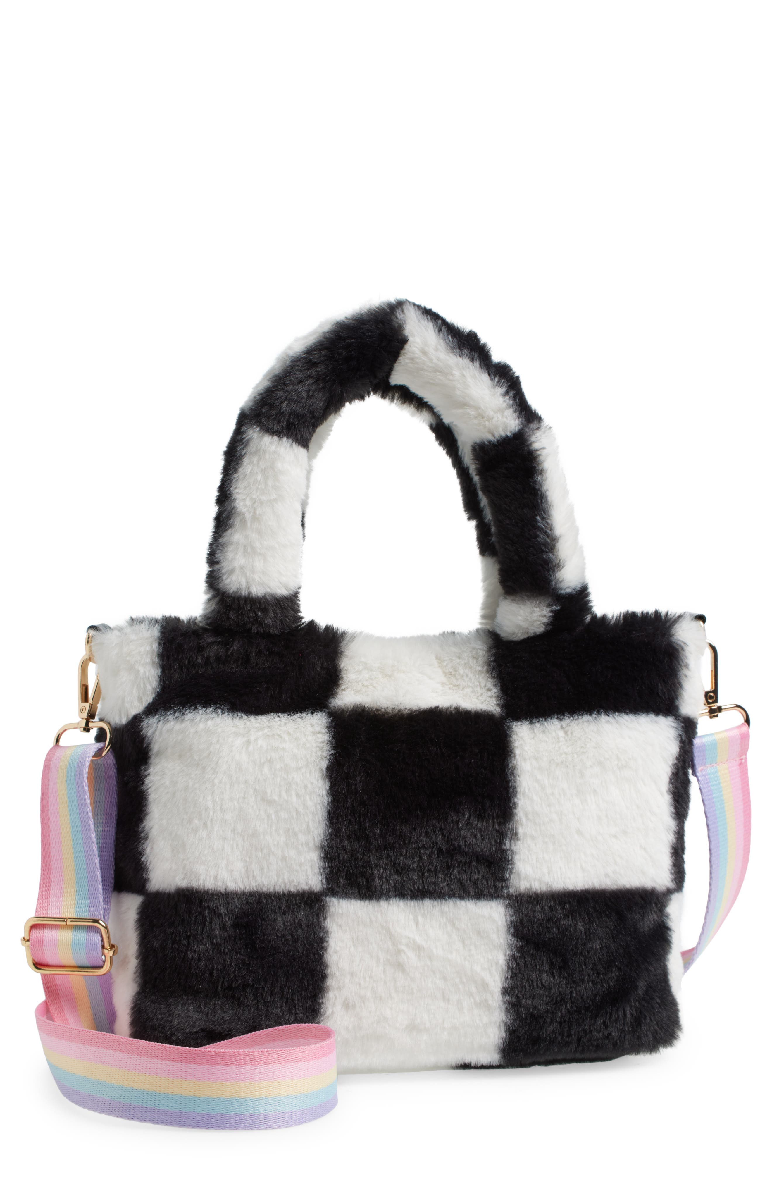 Ruby & Ry Kids' Faux Fur Tote Bag in Black White 