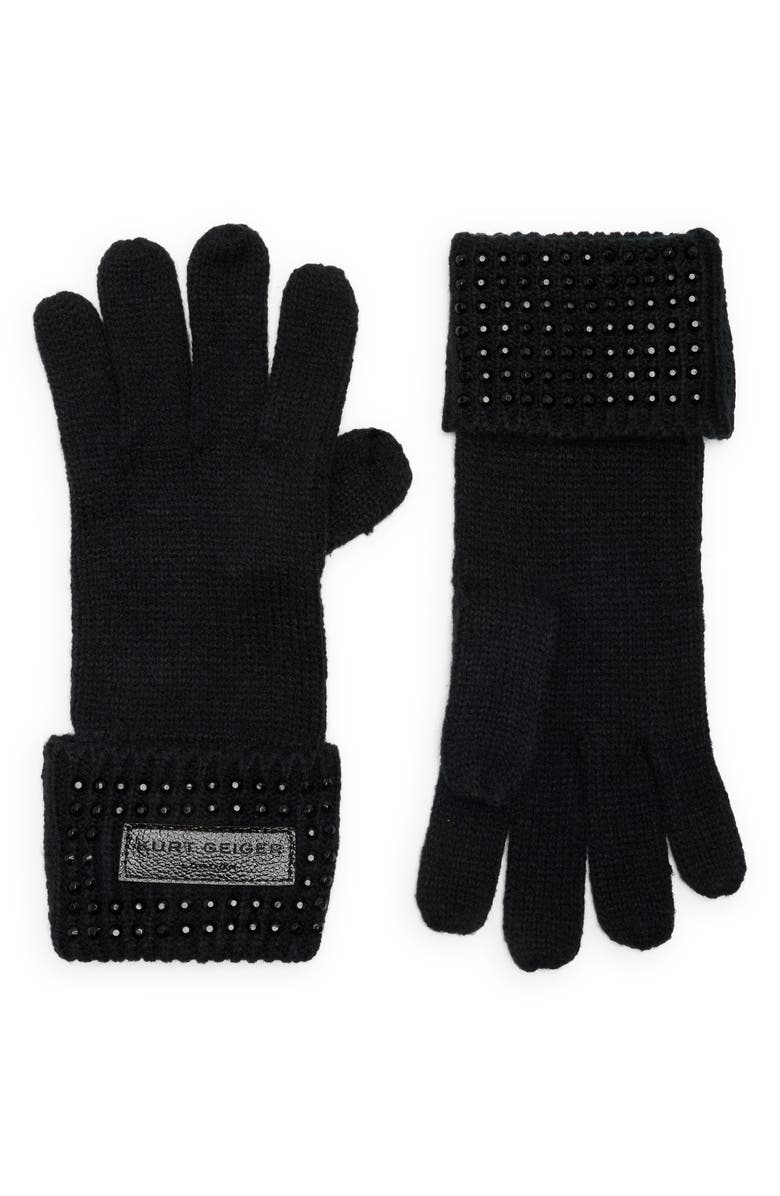 Kurt Geiger London Crystal Cuff Gloves, Main, color, Black