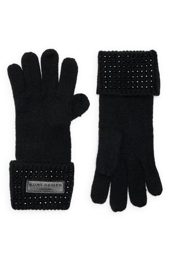 Kurt Geiger London Crystal Cuff Gloves In Black